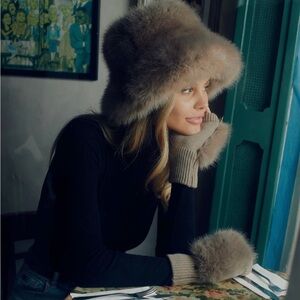 jocelyn Beige Faux Fur Russian Hat and Matching Mittens